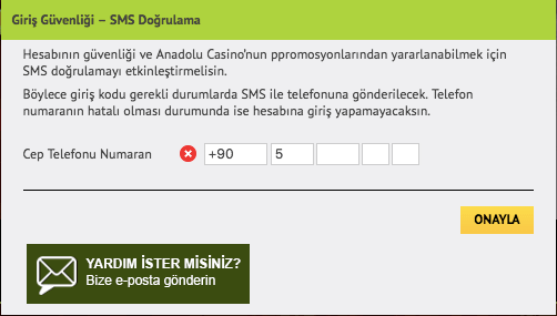 anadolu casino sms doğrulama