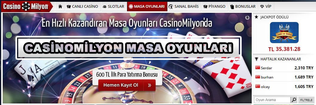 casinomilyon masa oyunları